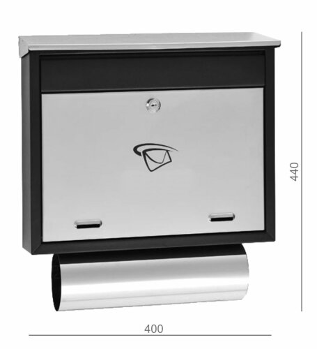 Poštovní schránka (400x440x100mm) nerez / černá, max. formát listu: C6, le